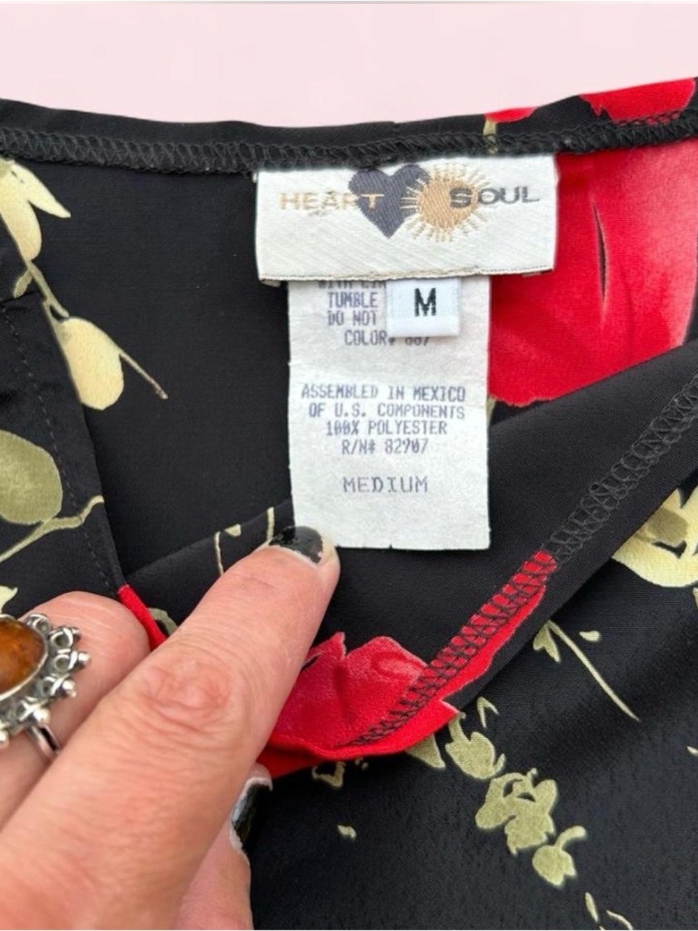 Black Floral Sheath Dress with Red & Cream Blooms - Picture 5 of 7